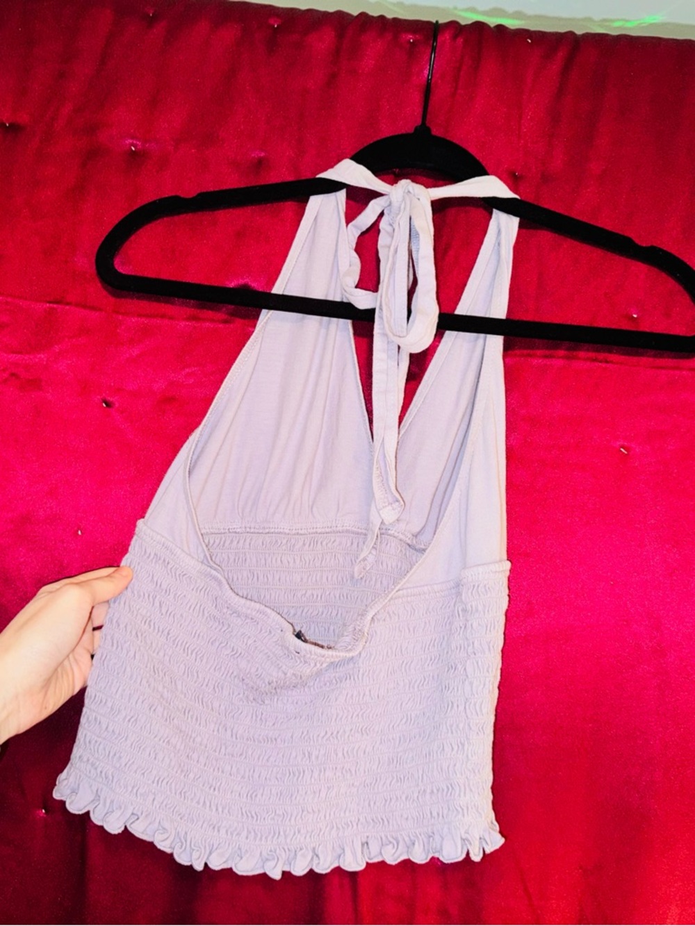 👑 American Eagle Outfitters Light Lavender Smocked Halter Top Size Small - Picture 4 of 6